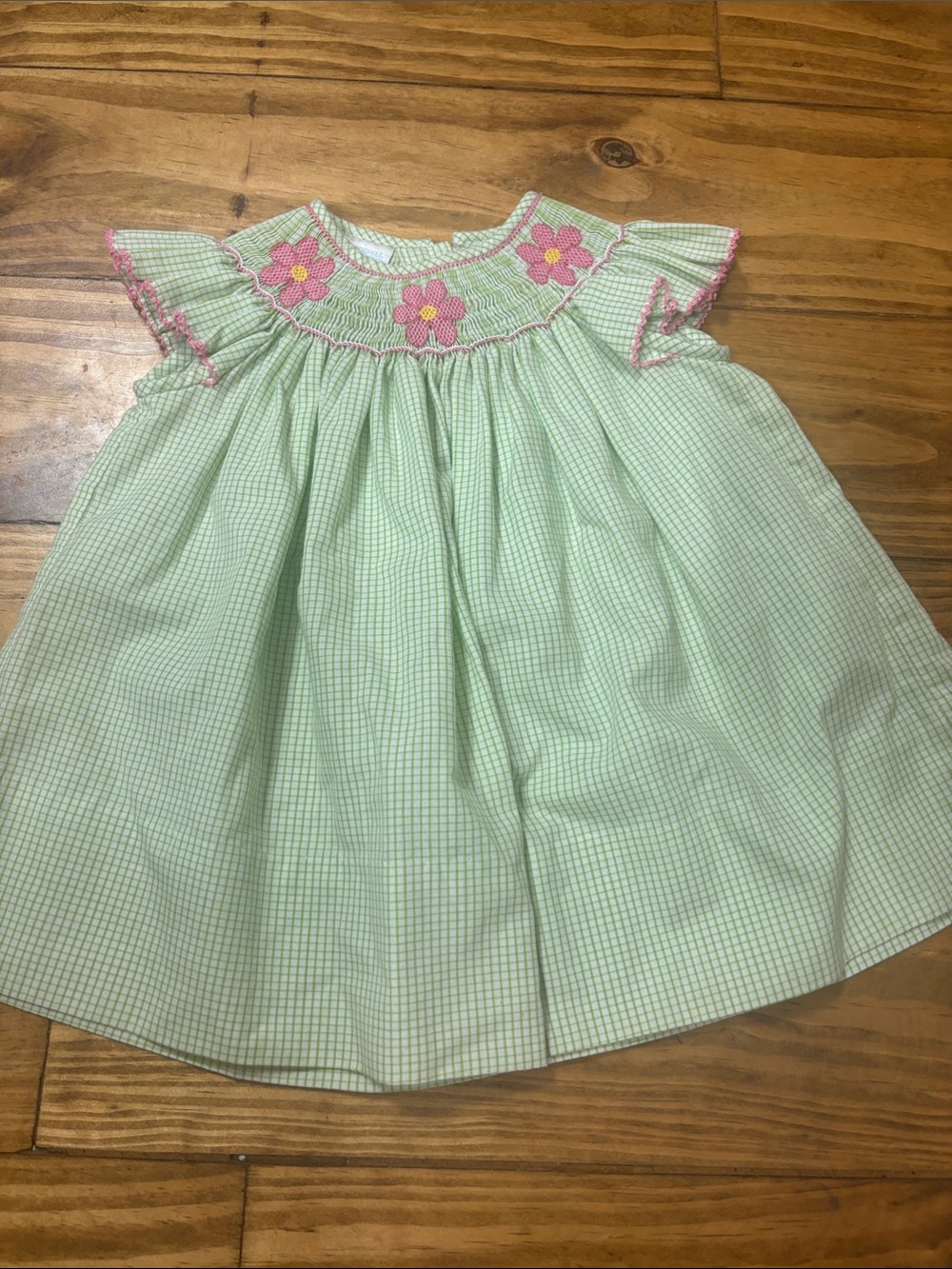 Edgehill Collection Size 3 Months Green Smocked Dress w/Pink Flowers